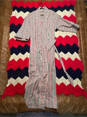 Vintage Christian Dior Striped Cotton Robe Light One Size Pockets Classic